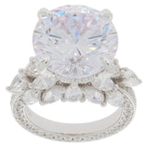 Round white Moissanite sterling silver ring with accent gemstones, showcasing brilliance and elegance.